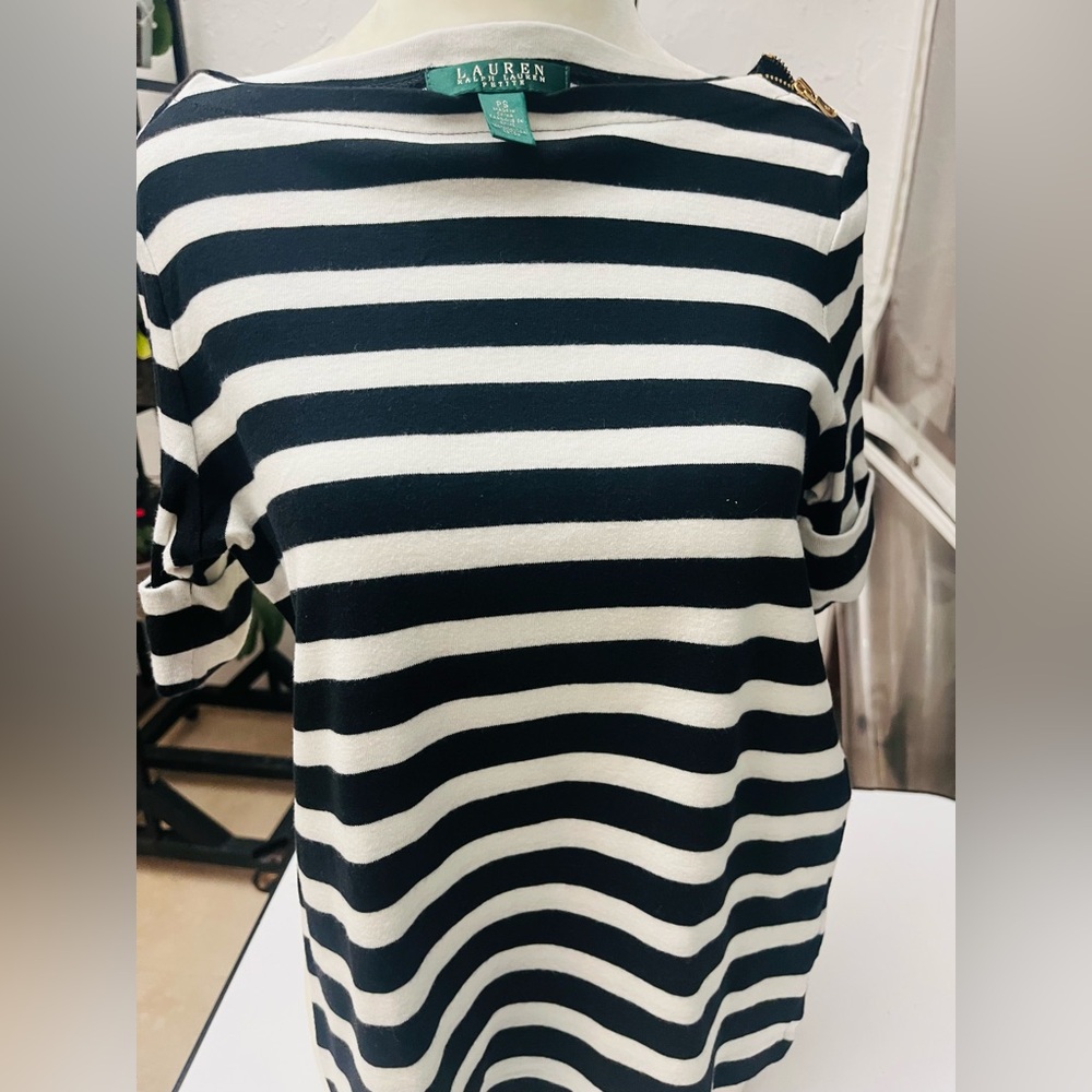 Ralph Lauren Black and White Short Sleeve Boxy Tee